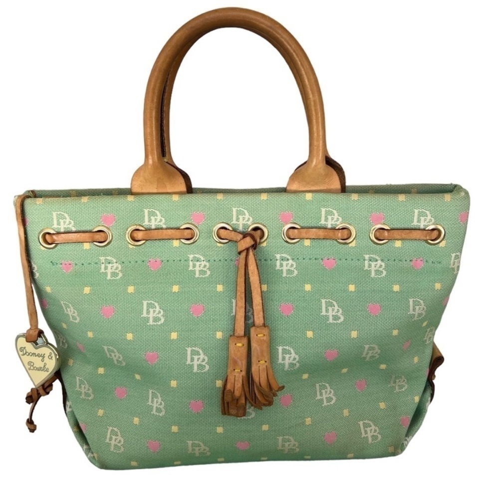 Dooney & Bourke DB Logo Heart Print Canvas Leather Tassel Bag - Picture 14 of 14